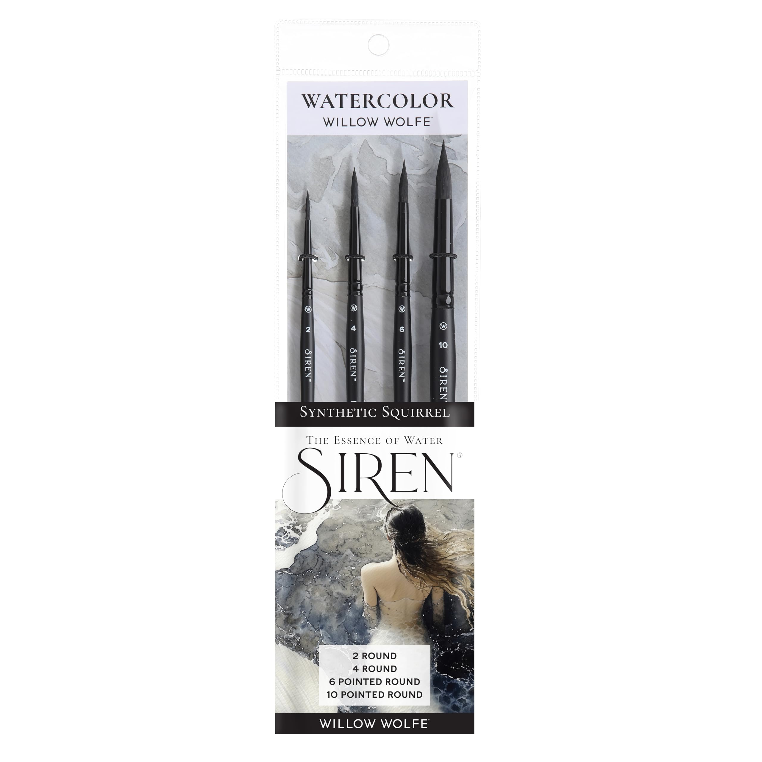 Pinceaux ronds aquarelle poils d'écureuil noirs synthétiques Willow Wolfe Siren 1100SET1