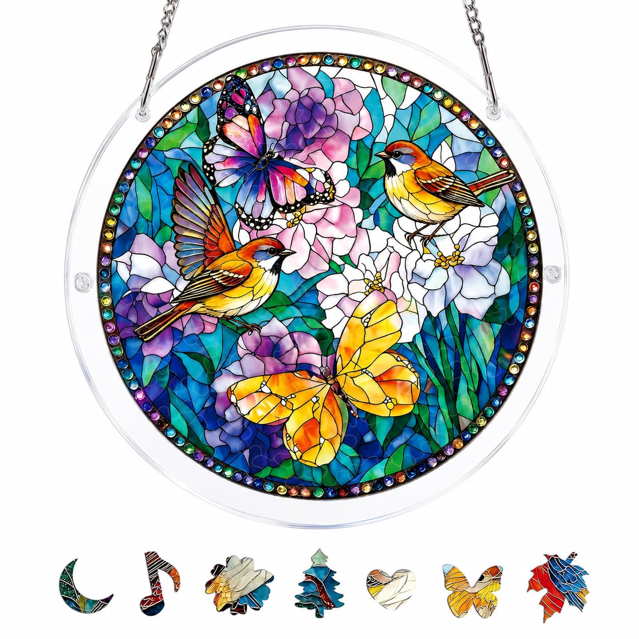 Acrylic Jigsaw Puzzle Suncatcher, Sun Catchers for Windows (Bird Butterfly)