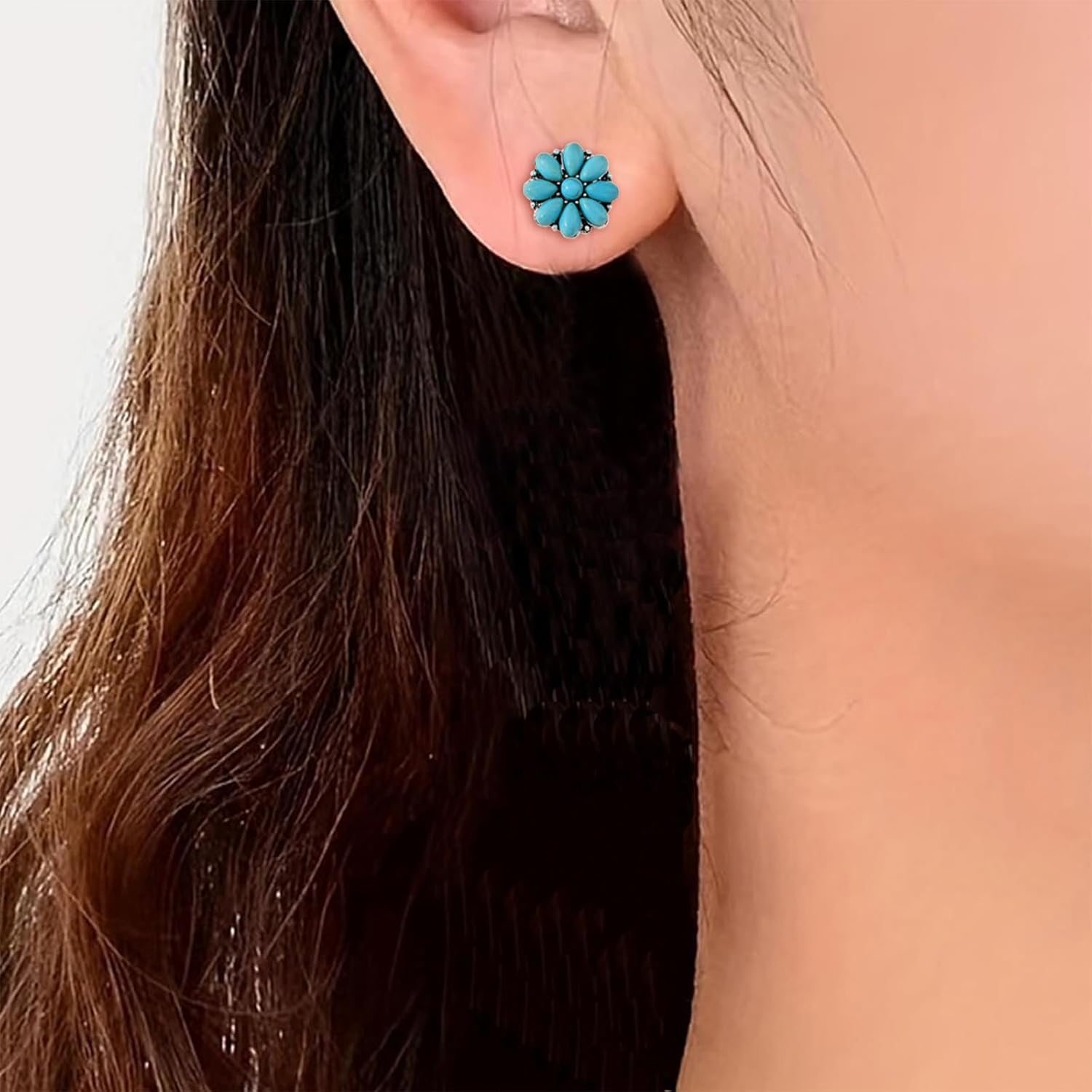 Silver Western Stud Earrings Dainty Turquoise Earrings for Women Western Outfit Dress for Women Boho Jewelry Gifts - Image 2