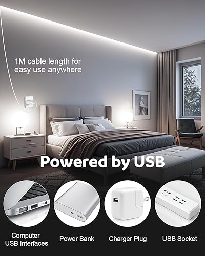 Miniatura 2 de Aclorol Tira de luces LED COB de 5 V, 6000 K, color blanco frío, tira de luces LED USB de 10 pies para dormitorio, 0.315 in de ancho, cuerda
