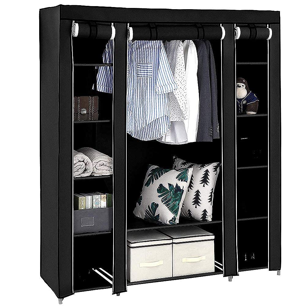 Armoire de rangement en tissu avec fermeture éclair et penderie