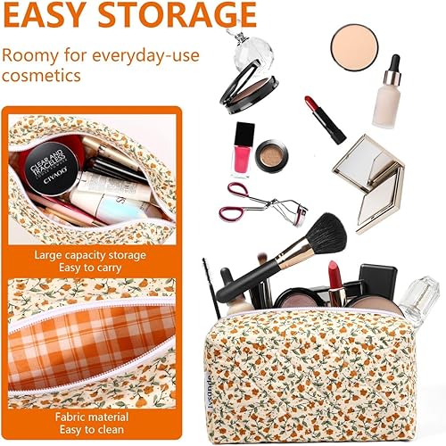 Miniatura 7 de LYSANDE Bolsa de maquillaje acolchada floral Puffy, Neceser Tote, Cosméticos Bolsa, Bolso de cosméticos floral, Flores Rojas, Bolsa de maquillaje