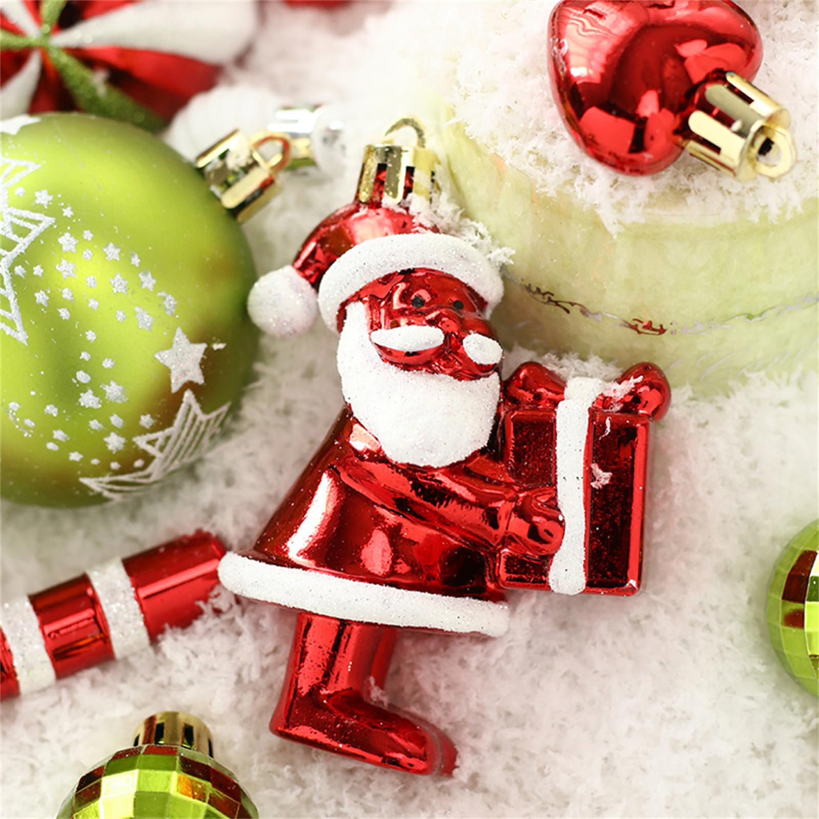Lot de 50 petites boules de Noël en plastique incassable à suspendre pour sapin de Noël (rouge, vert, blanc)