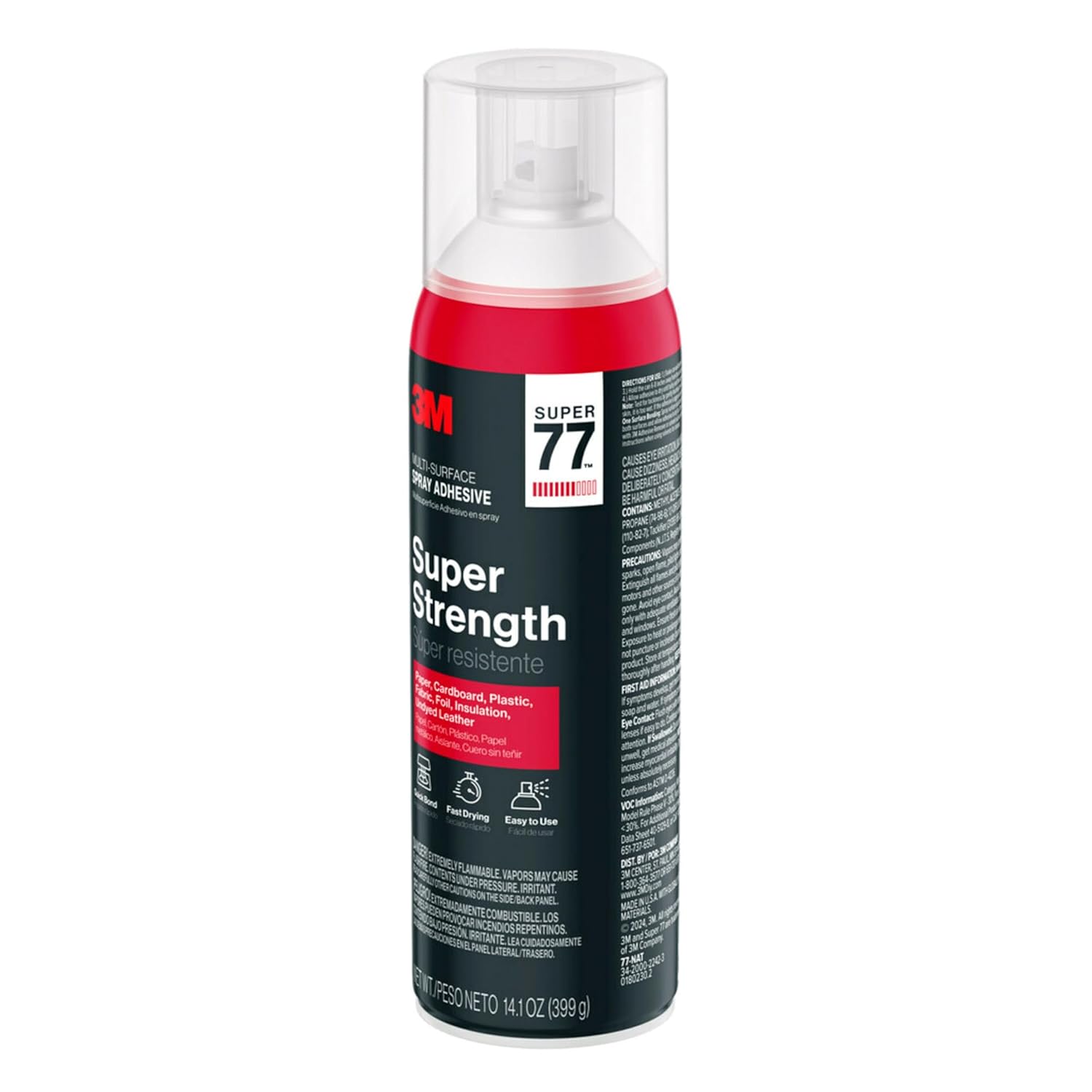 3M Super 77 Multi-Surface Spray Adhesive, 14.1 oz., Low VOC, Quick Bond, Fast Drying, Clear Finish for Foil, Foam, Paper, Metal, Plastic, Fabric, and Cardboard (77-NAT-EF)