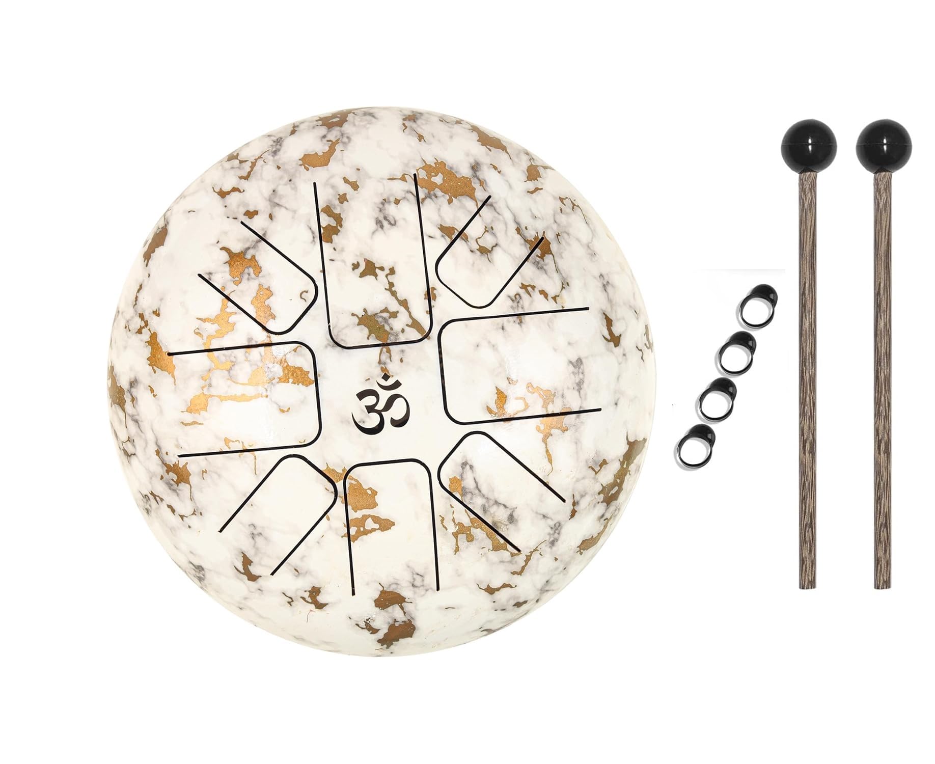 6" Steel Tongue Drum/ 8 Notes C Major/Kids and Adults Hand-pan Drum Instrument with Bag/Rubber Mallets Finger Picks/Perfect Meditation, Yoga/Unique Gifts (White Marble)