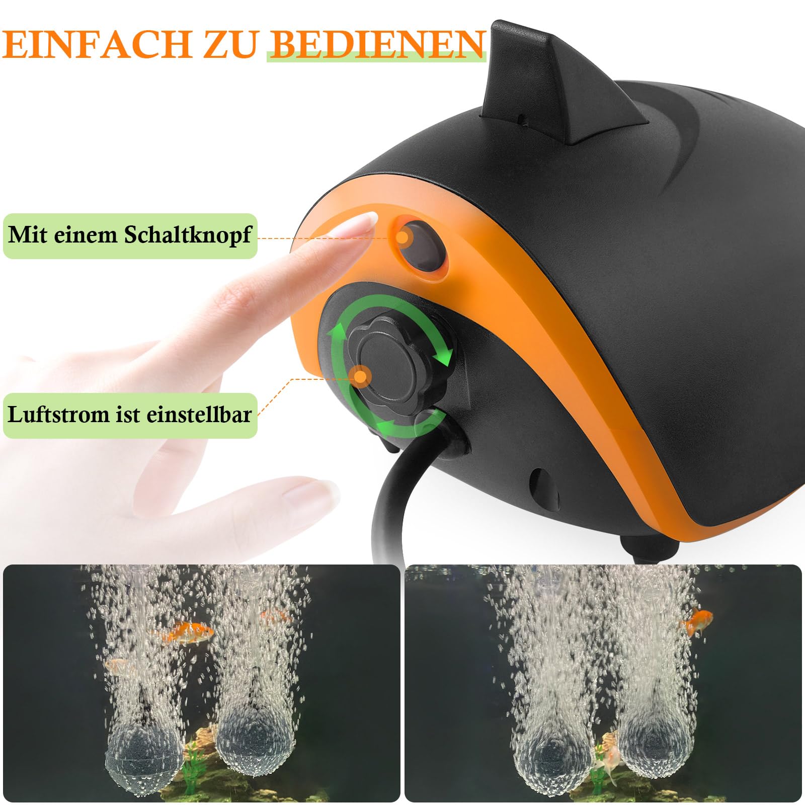 FEDOUR 3W 4W 5W 7W Leistungsstarke Aquarium Luftpumpe, 2-ausgänge Leise Aquarium Sauerstoffpumpe, Einstellbare Aquarium Belüfter Pumpe mit Allem Zubehör, für 1-700L Fish Tank