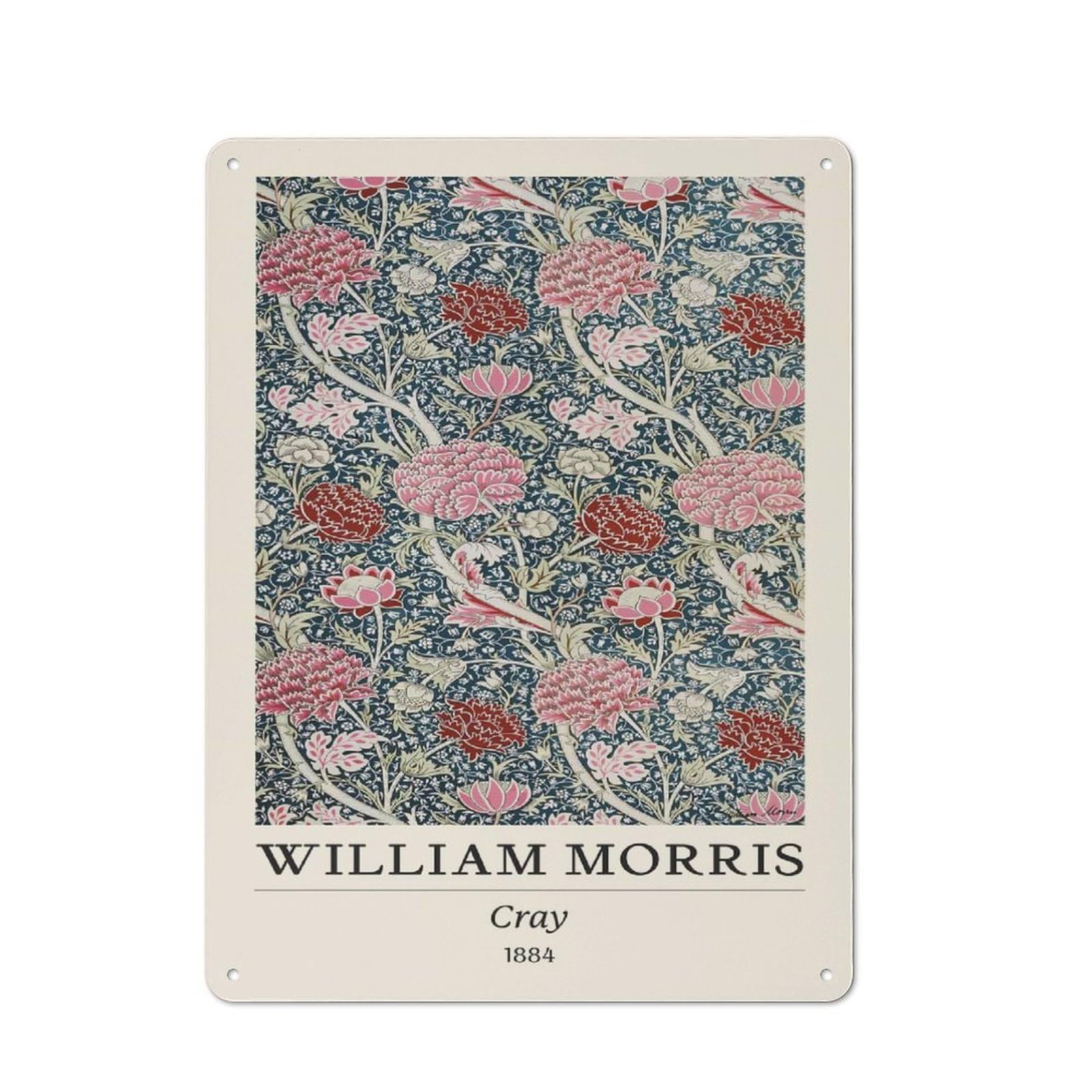 Junmoney Style-13 For Hobby Room Or Studio, William Morris Cray Floral Botanical Rustic Tin Wall Plaque 40X30cm, For Vintage Wall Decor Fans, For Metal Sign Collectors