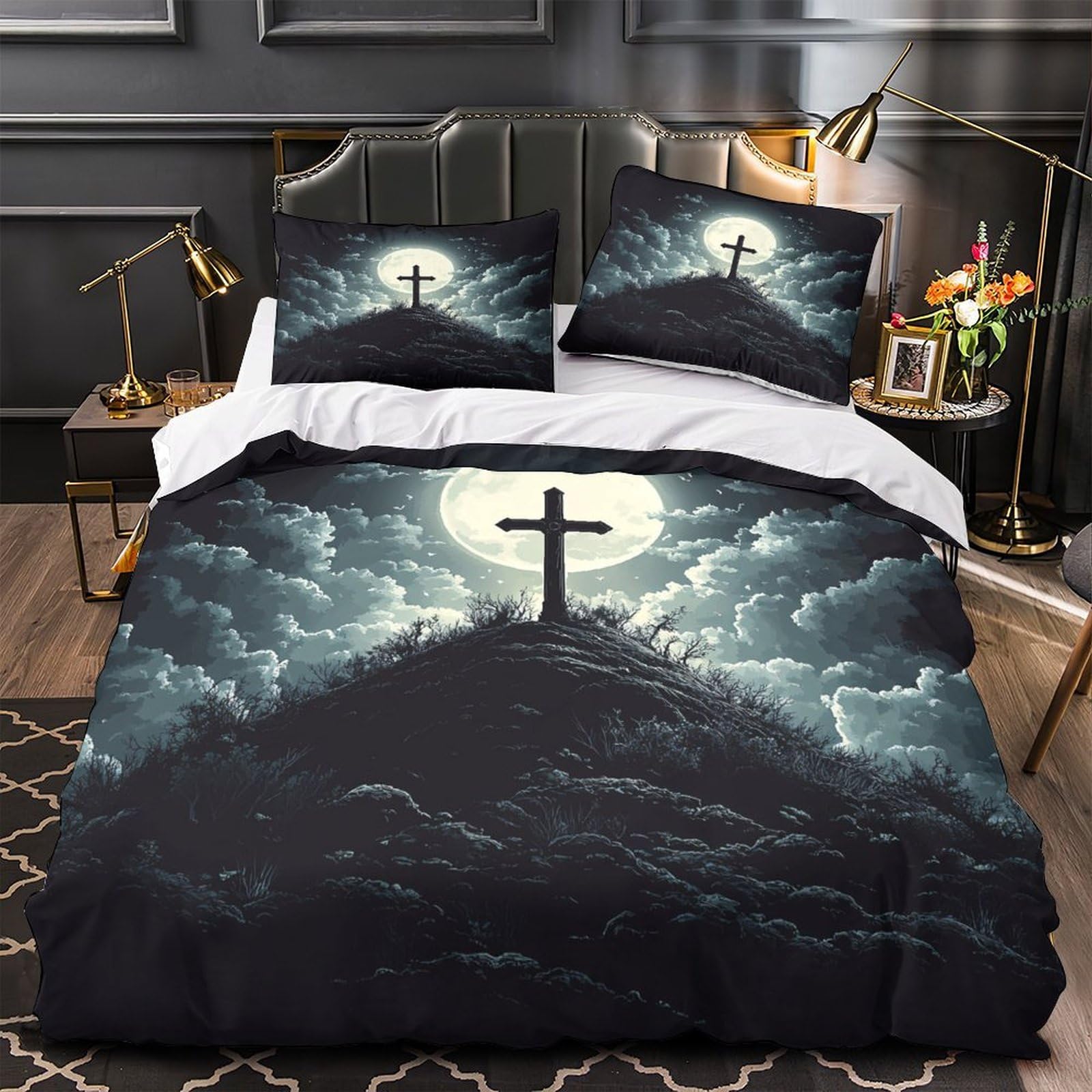 Housse de couette Croix au Clair de Lune 135x200cm parure microfbre