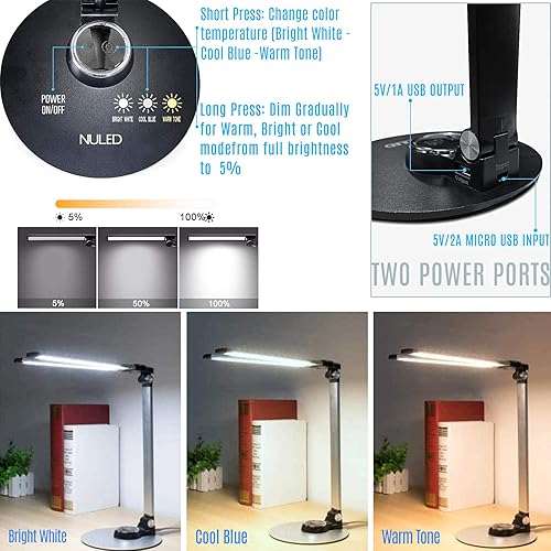 Miniatura 3 de NUNET Lámparas LED de escritorio para oficina en casa, lámpara de piano para piano vertical, lámparas de escritorio de aluminio giratorias con