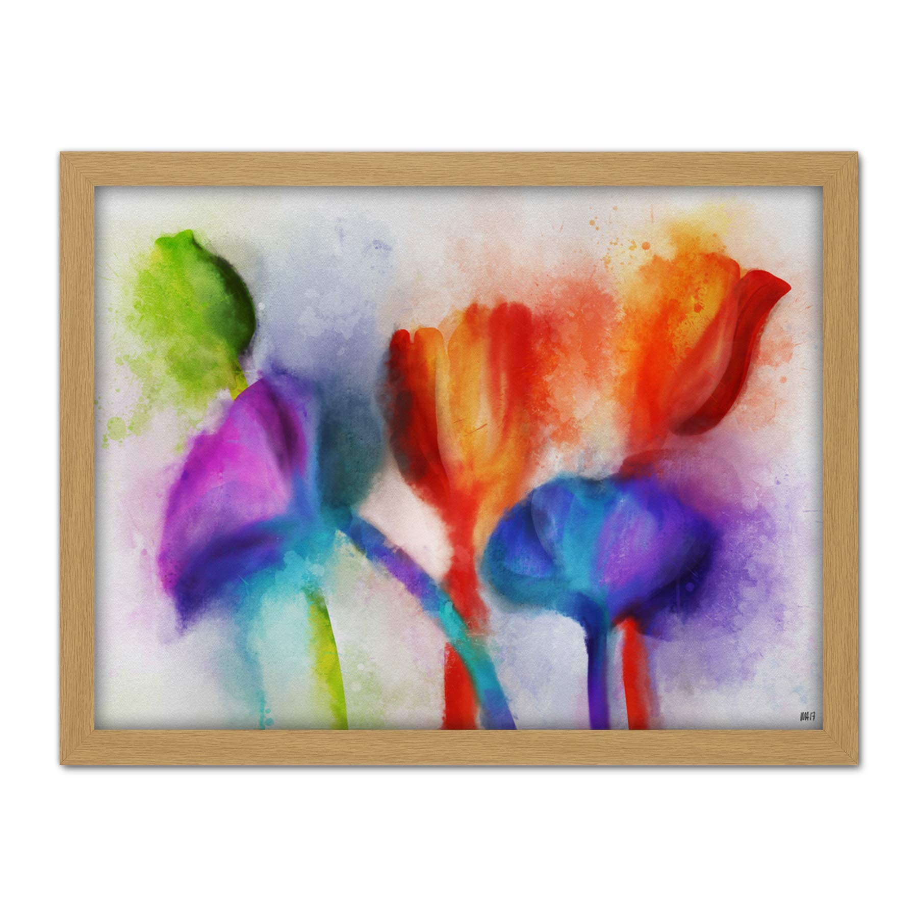 Artery8 Abstract Colourful Watercolour Flower Blur Painting Artwork Framed Wall Art Print 18X24 Inch
