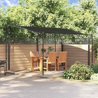ACAGALA Freistehende Markise 4x3m, 180 g/m² Standmarkise mit 3 Mittelstangen, Faltpavillon mit Rahmen, Sonnenschutz Gartenmarkise für Garten Terrasse Kaffee, Anthrazit