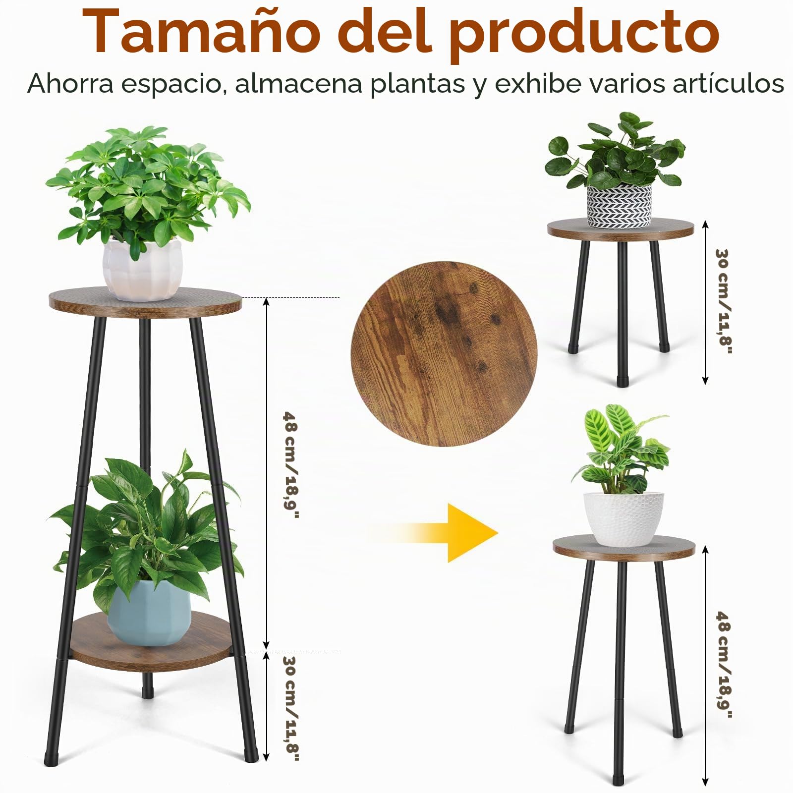 Diealles Shine Estanteria para Plantas 2 Niveles Convertible, Soporte para Plantas Madera, Plantas Interior Estante Macetas Interior Para Decoración de Balcón Jardín Sala de Estar