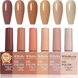 TPO Free 6 Pcs 15 ML Novice Suit Gel Polish Set Long Lasting Soak Off Gel Nail Polish Kit for Winter Nude DIY Manicure(Coffee Brown Nude Beige nude pink Chestnut, Skin Tone, Taupe-C)