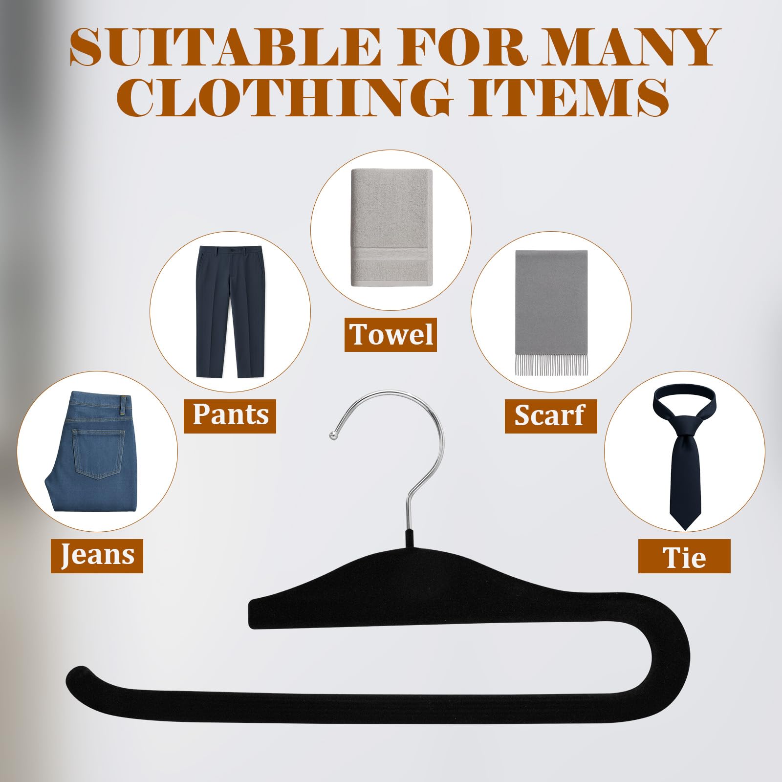 Perchas de terciopelo antideslizantes para pantalones, paquete de 10 perchas de ropa, ahorro de espacio para pantalones de terciopelo para camisetas sin mangas, brasier, camisas (negro)