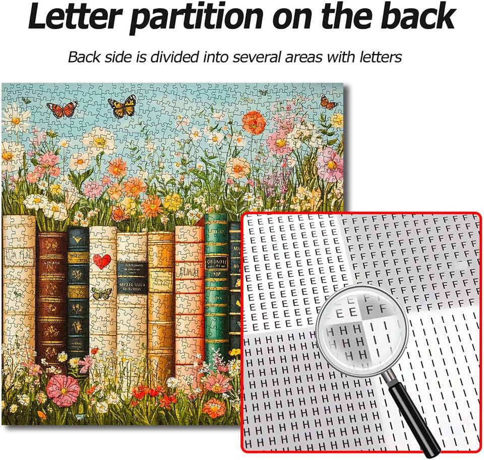 Bgraamiens Vintage Wildflower Books 1000 Piece Jigsaw Puzzle – Aesthetic Floral Book Spines Puzzle for Adults and Teens, High-Resolution Print, Relaxing Artistic Puzzle Gift