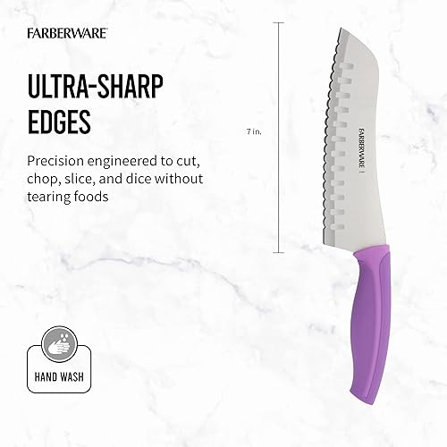 Miniatura 2 de Farberware Precise Slice - Cuchillo serrado Santoku, 7 pulgadas, morado