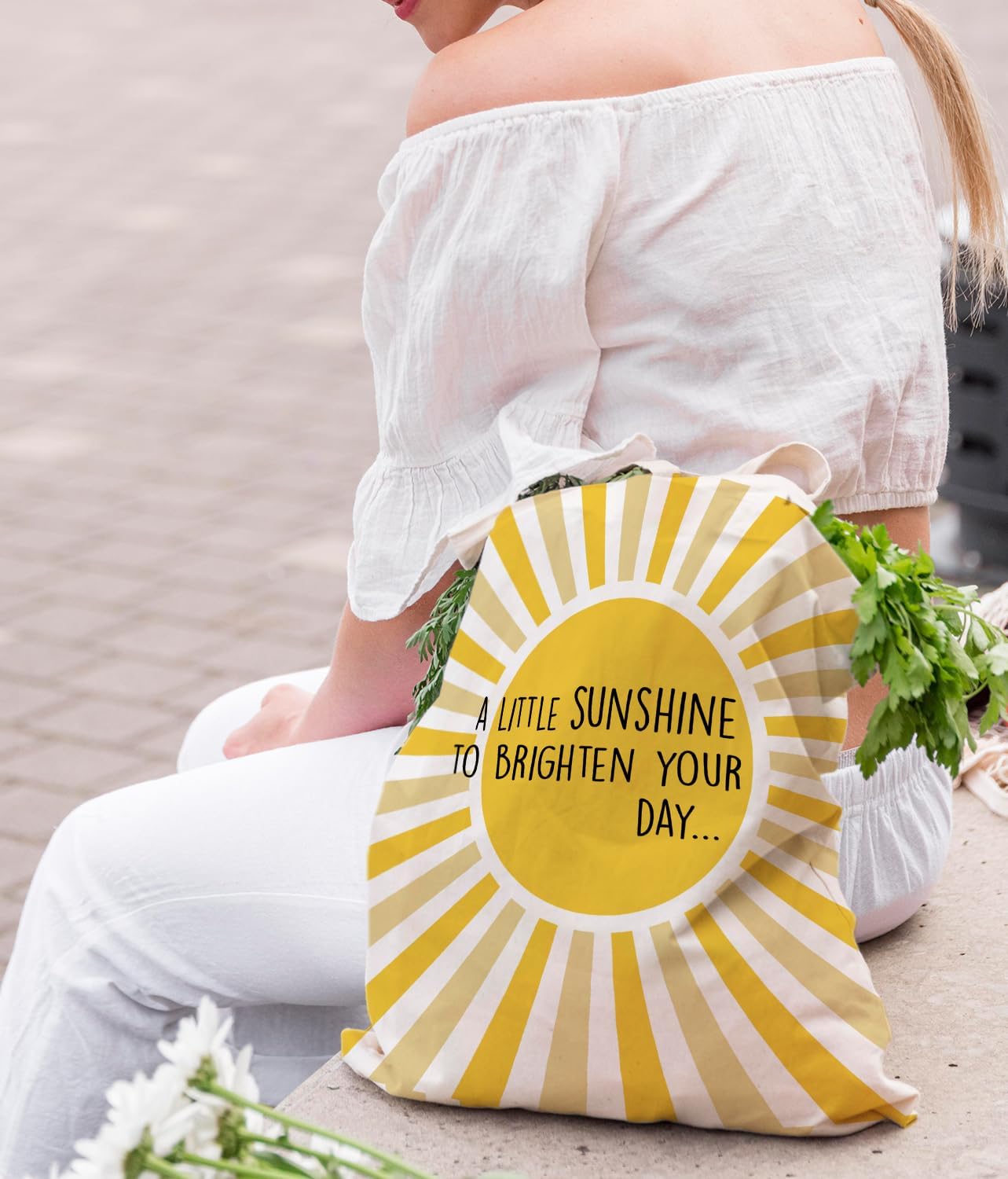 Canvas Aesthetic Tote Bag for Women, A Little Sunshine to Brighten Your Day Boho Sun Sunshine Reusable Grocery Inspirational Gifts Bag for Women - Image 2