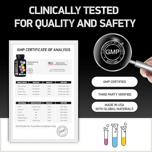 Miniatura 8 de Suplementos veganos de hierro para mujeres con ácido fólico  168% ácido fólico folato, 194% sulfato ferroso constructor de sangre pastillas de