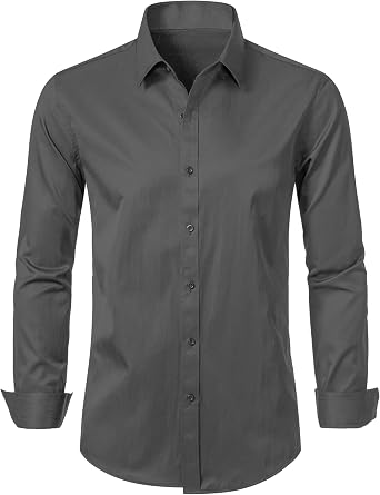 Mens Stretch Slim Fit Dress Shirts Lightweight Soft Long Sleeve Casual Button Down Shirts