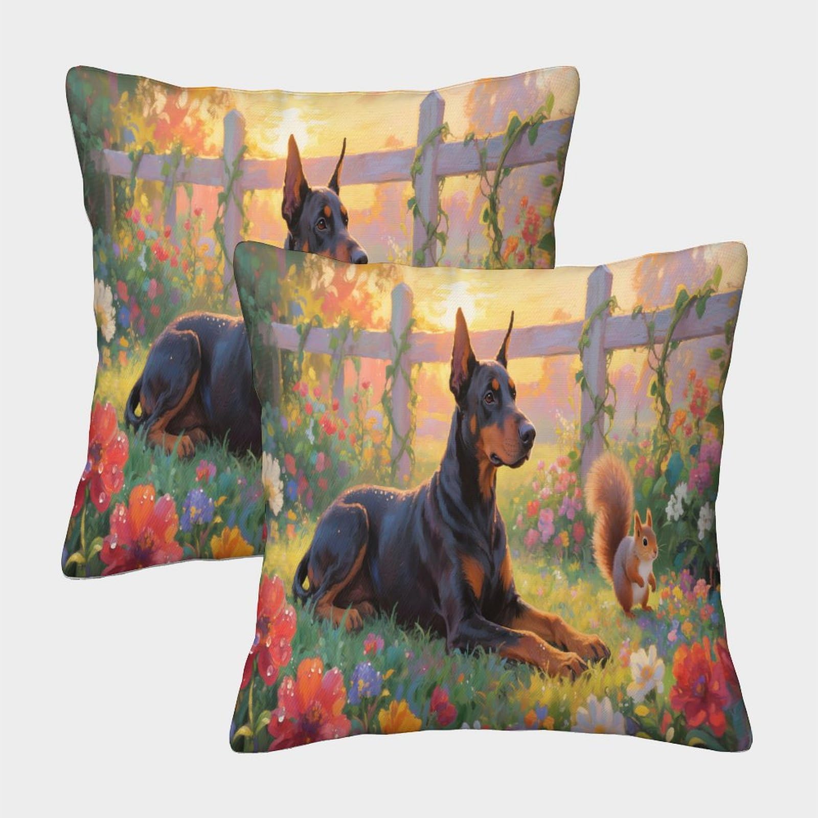 Emyxpaqm Style-9 Doberman Pinscher Cushion Covers Set Of 2, Doberman Pinscher Garden Throw Pillow Covers Polyester Zippered Decorations Gift For Garden Livingroom Couch Patio Furniture 50X50cm