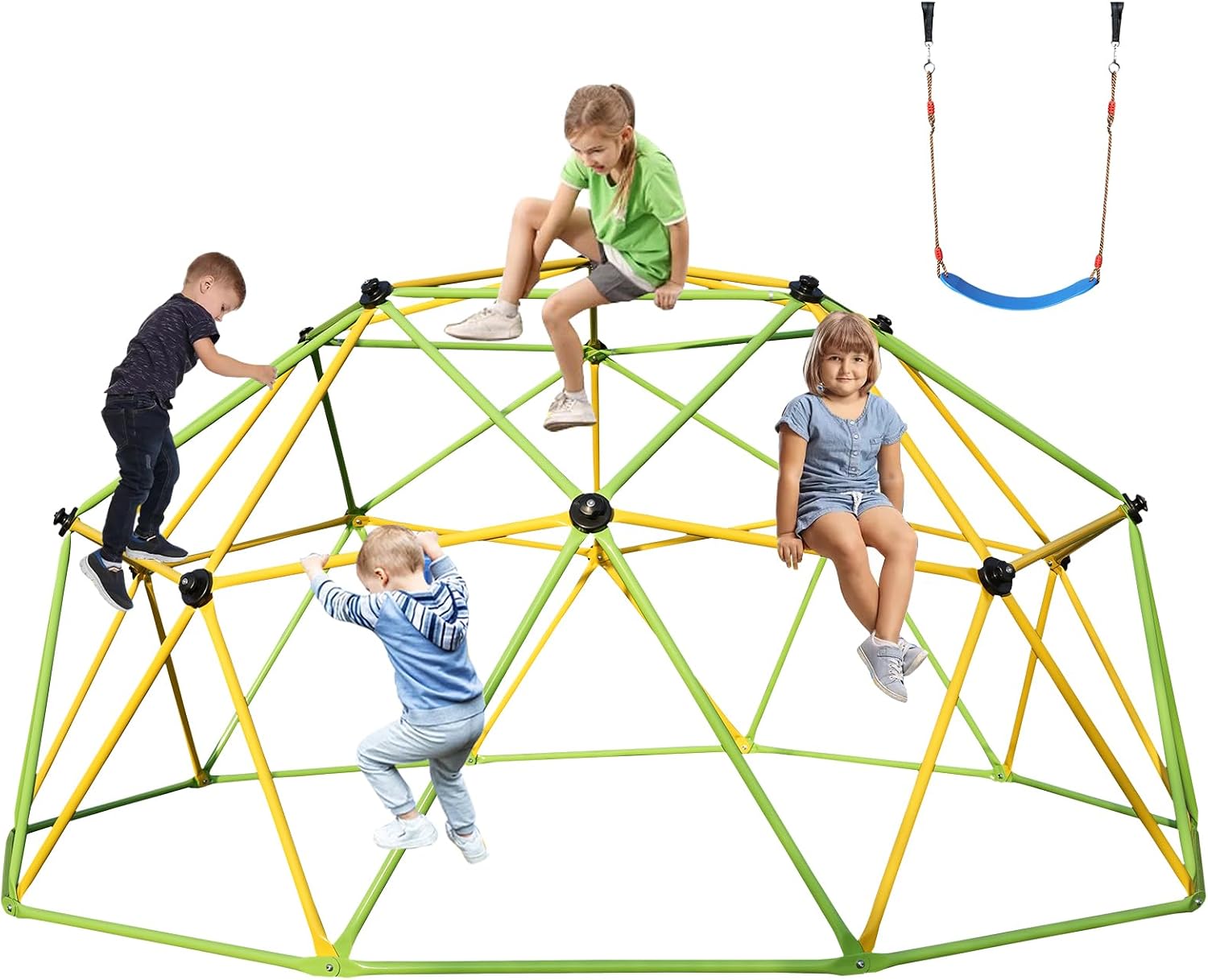 SwingIt 10FT Climbing Dome for Kids Jungle Gym Apply to Park Dome Climber with Swing Playground Equipment, Yellow & Green