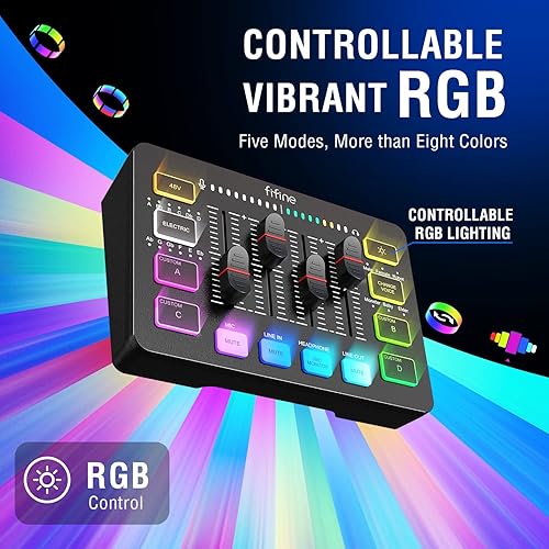 Miniatura 6 de FIFINE Paquete de mezclador de audio para juegos con micrófono de transmisión de computadora, juego de mezclador RGB de 4 canales con interfaz XLR,