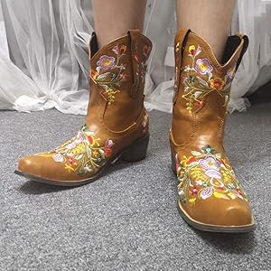 ヴィンテージ ジャスティン ウエスタンブーツ バタフライ フローラル 花柄 蝶柄 ウエスタンブーツ レディース 23.0 バタフライインレイ 本革