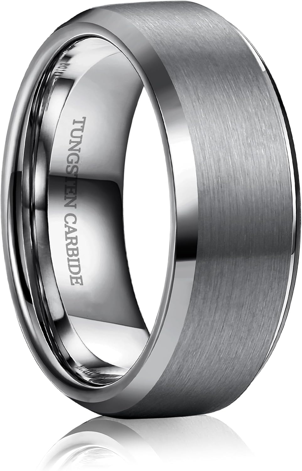 Jstyle Tungsten Mens Wedding Band 8MM Wedding Ring for Men Matte Surface - Beveled Polished Edge Anniversary Promise Rings, Men Ring Jewelry Comfort Fit Size 6-14