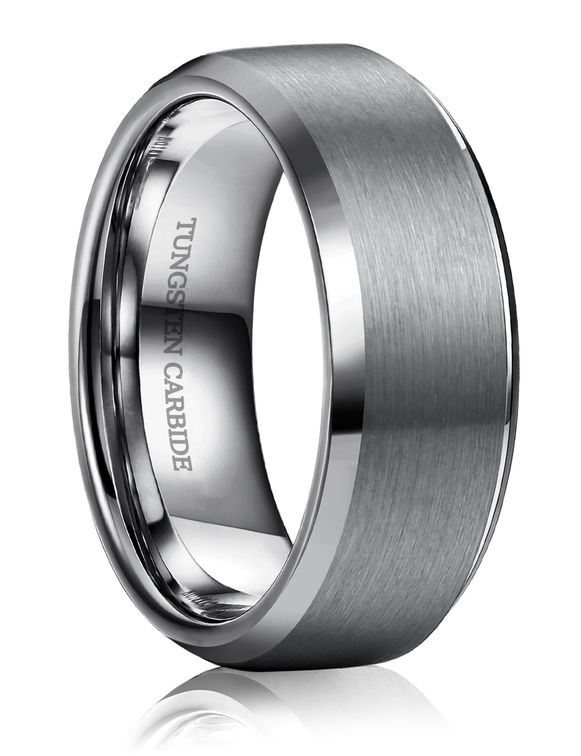Tungsten Mens Wedding Band 8MM Wedding Ring for Men Matte Surface - Beveled Polished Edge Anniversary Promise Rings, Men Ring Jewelry Comfort Fit Size 6-14