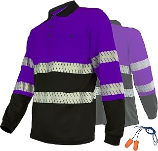 Hi Visibility Safety Polo T-Shirt for Men,Long Sleeve Construction Work Reflective Shirts(Purple,2XL)