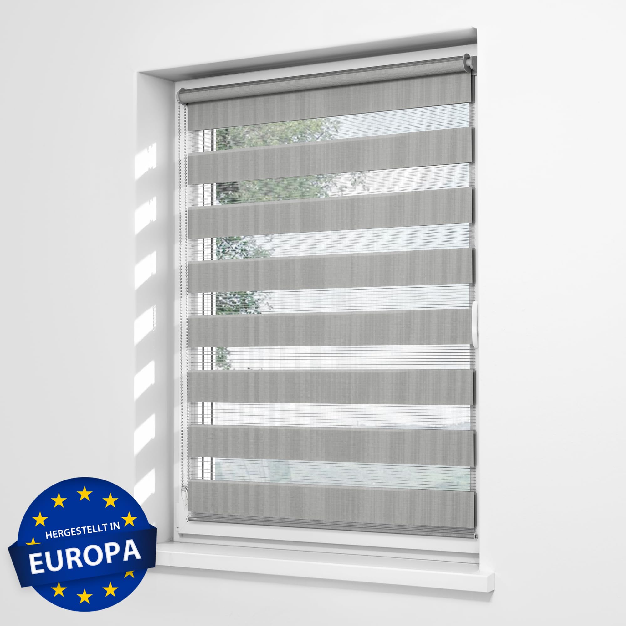 Jalousiescout Estores de Noche y día Klemmfix Estor Enrollable de Doble Capa sin Taladrar, Doble Estor Interior Ventanas Sala de Estar Cocina, 3 Opciones de Montaje, 110 x 130cm, Marrón Claro
