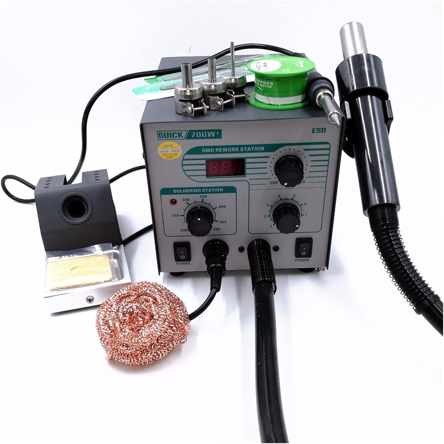 Industrial & Scientific 706W+ Digital Display Hot Air Gun Soldering Iron Anti-static Temperature Lead-free Rework Station 2 In 1 With 3 Nozzles Industrial & Scientific