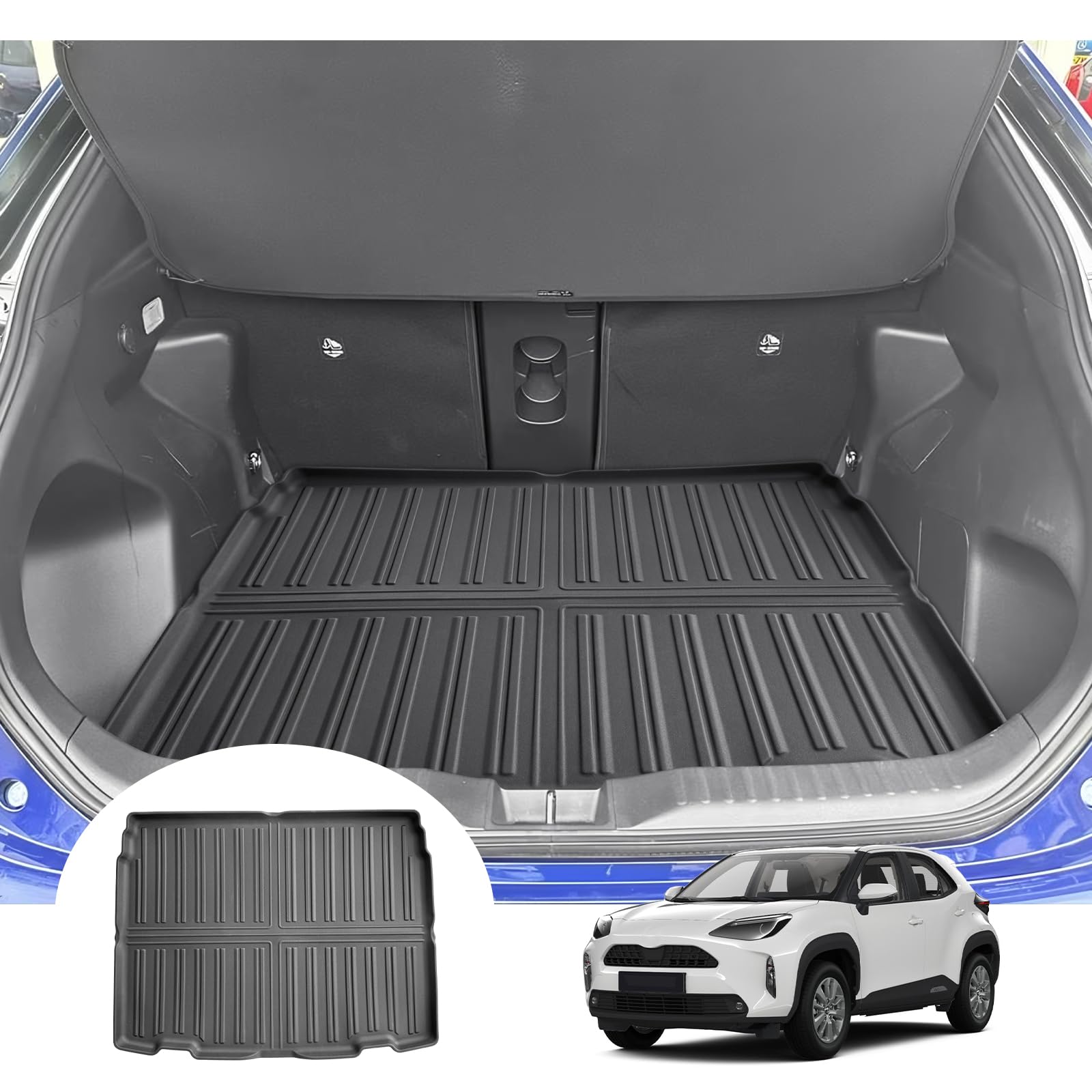 GAFAT Kompatibel mit Toyota Yaris Cross/Hybrid 2021-2026 2027 Kofferraummatte, Leicht zu Falten, Facelift Yaris Cross 2025 TPE Allwetter Kofferraumwanne, Original 3D-Scan Hohe Kante[Oberer Ladeboden]