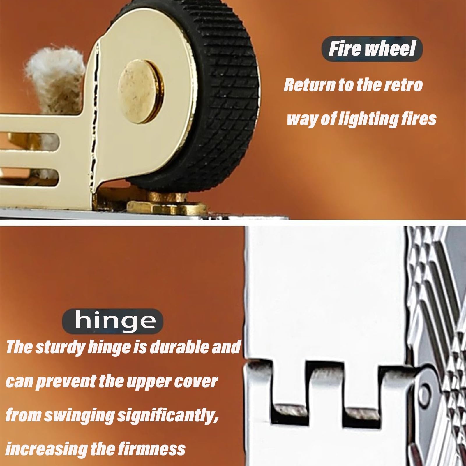 Encendedor de queroseno resistente al viento con tapa abatible, rueda de encendido vertical, diseño compacto, relieve de doble cara, regalo perfecto para hombre (combustible no incluido)