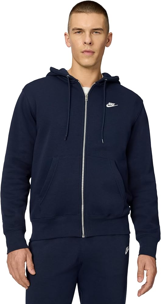 Nike Men's Club Full-Zip Fleece Hoodie, Obsidian/Obsidian/White