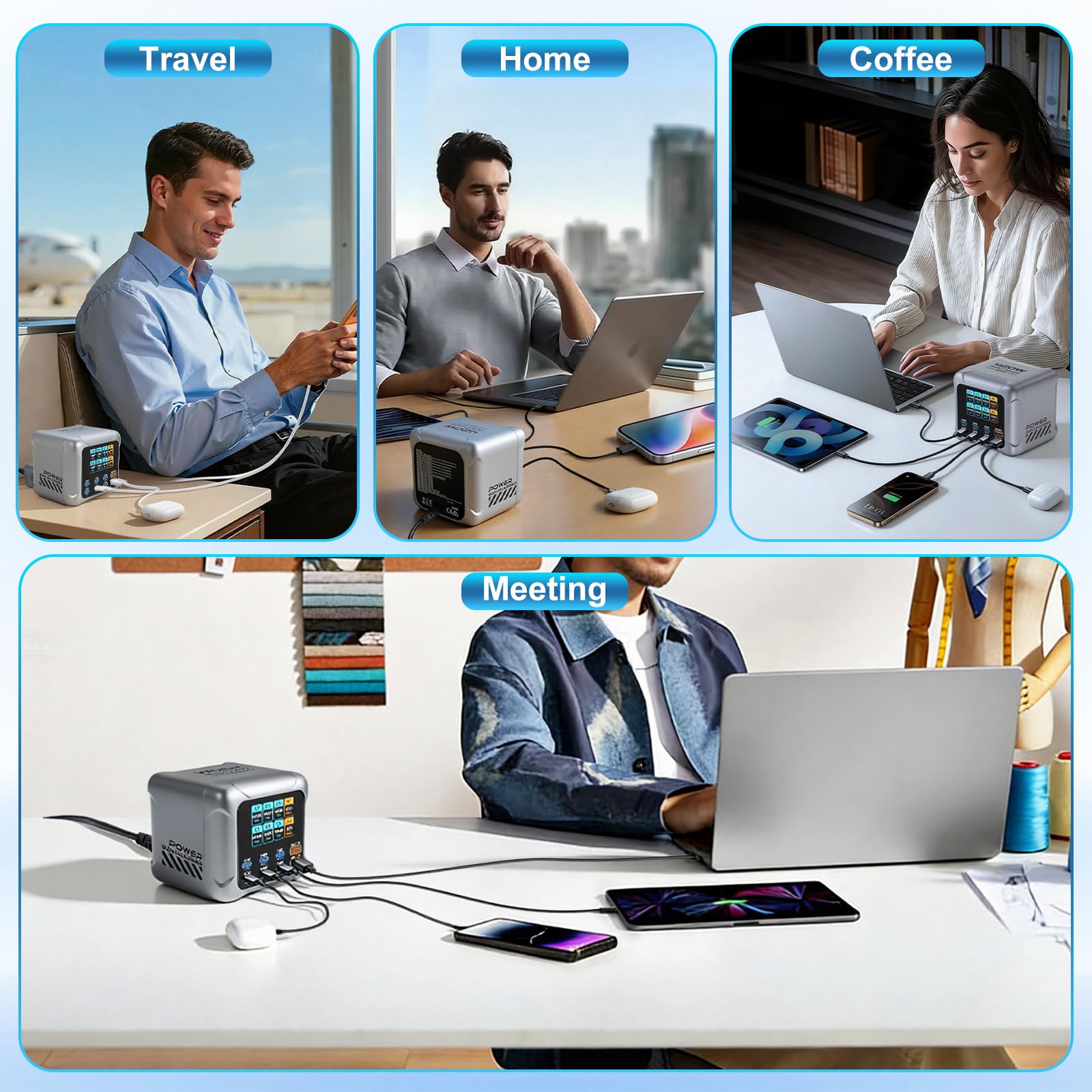 8 in 1 & 420W USB C Ladegerät, LCD-Display Ultra-schnelle GaN Ladestation (6C+2A) Max PD140W/QC60W Ladegerät Mehrfachusb, kompatibel mit iPh0ne 17/16/15, iPads, Android und Tablets (Silber)