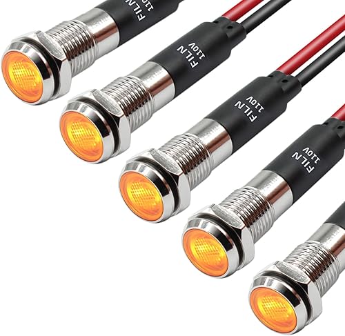 Miniatura 28 de 5 piezas de luz indicadora LED de 8 mm (5/16'') 12V 24V de metal, impermeable IP67, aplicable a automóviles, máquinas de café, lámpara piloto