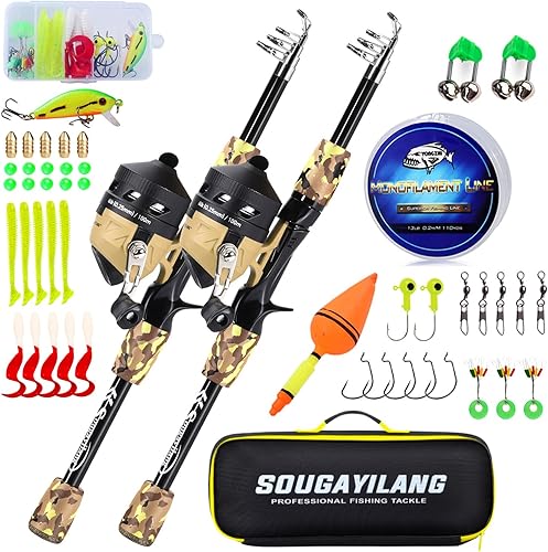 Miniatura 8 de Combo de caña de pescar y carrete para niños de Sougayilang, caña de pescar ligera con carrete de pesca Spincast, bolsa de aparejos y señuelos para