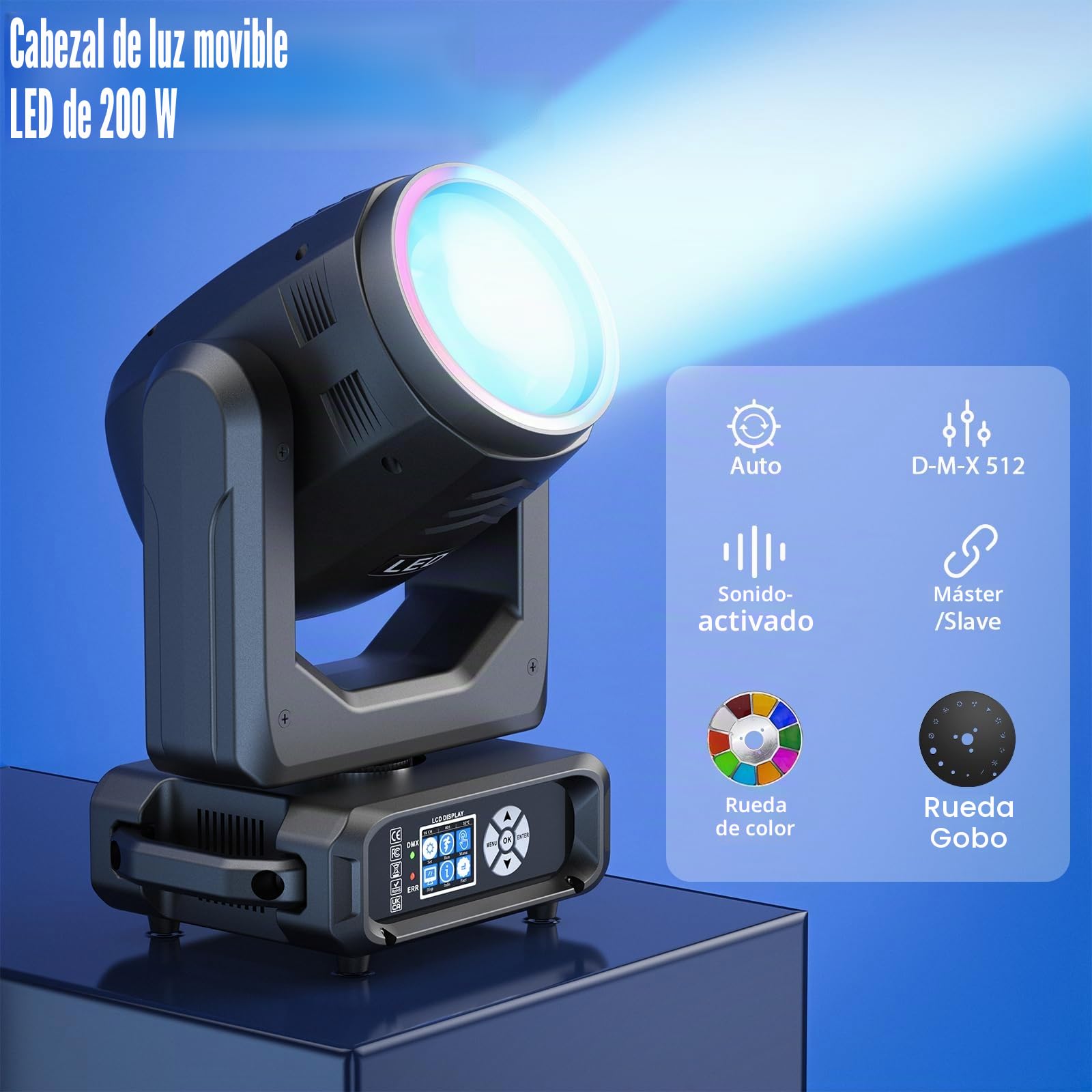 2 unidades 200W Cabeza Móvil LED Luces DJ Zoom, 18 prismas iluminación de escenario, DMX-512 estroboscópico activado por sonido, iluminación de disco DJ para fiesta, boda, Halloween, Navidad