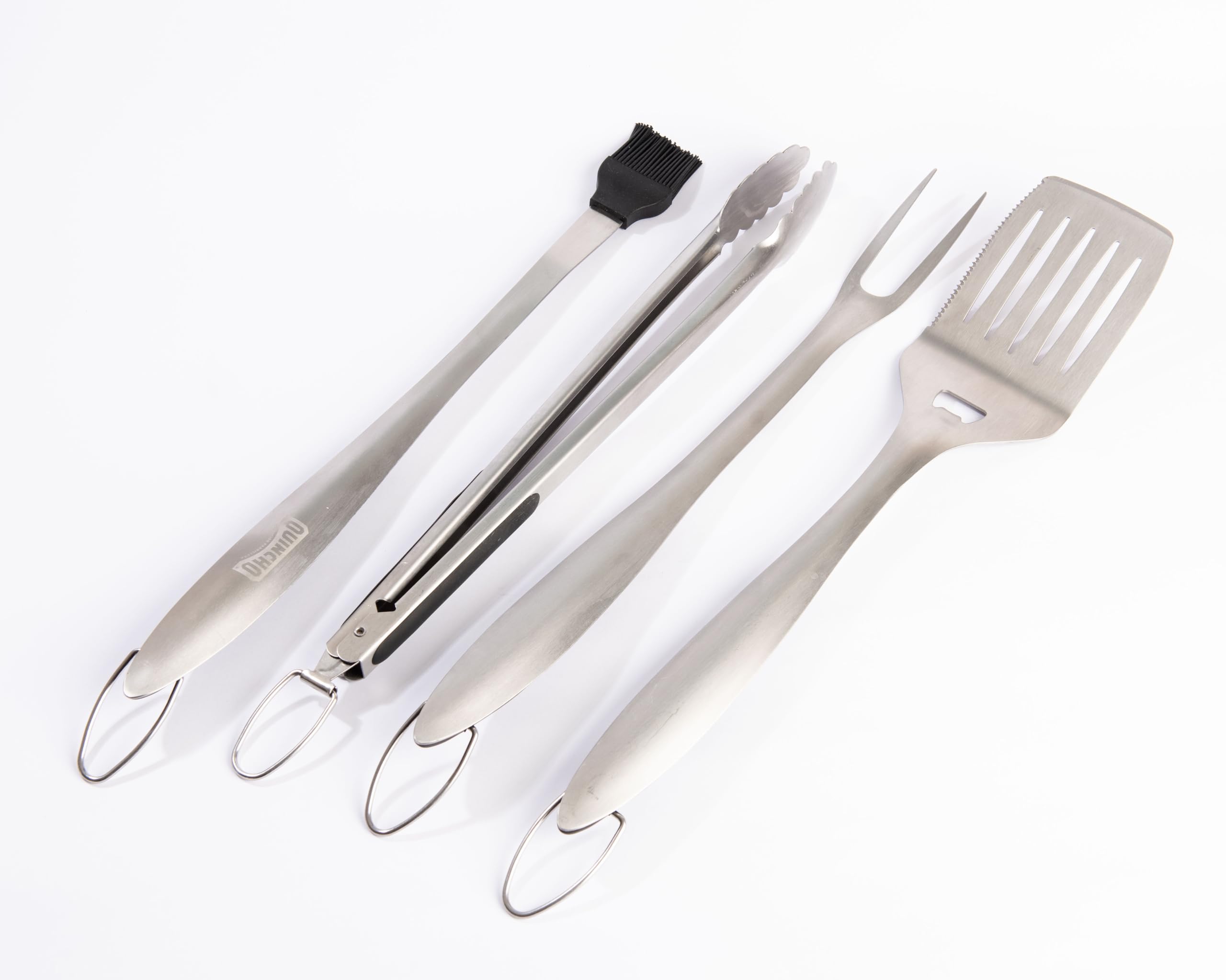 Juego de herramientas para barbacoa de 4 piezas, kit de utensilios de parrilla de acero inoxidable para barbacoa al aire libre – pinzas, espátula, tenedor, cepillo para untar – Accesorios de