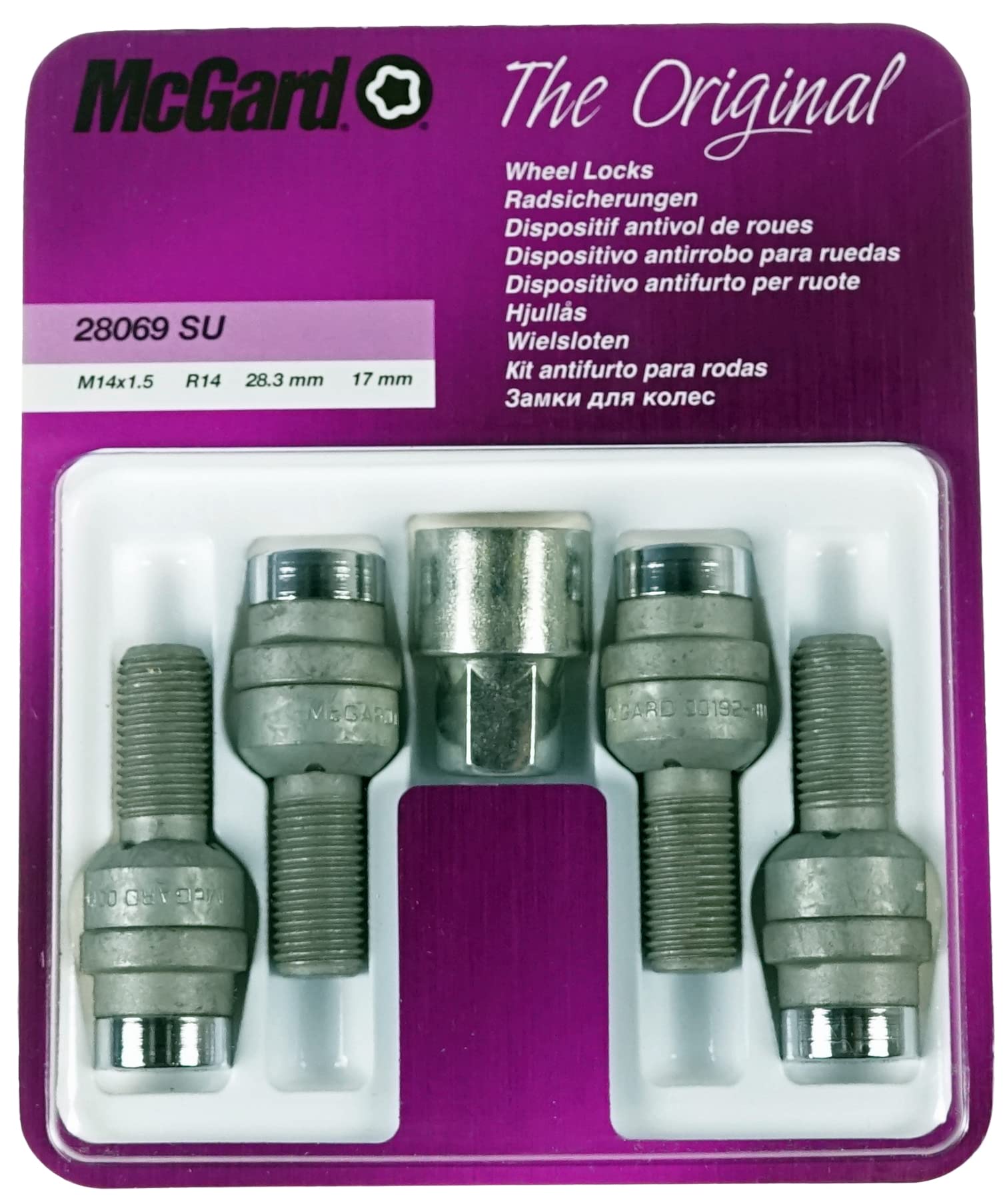 McGard Śruby blokujące koła M14x1,50 - z łbem okrągłym R14 - długość 28,3 mm (17 mm sześciokątne)
