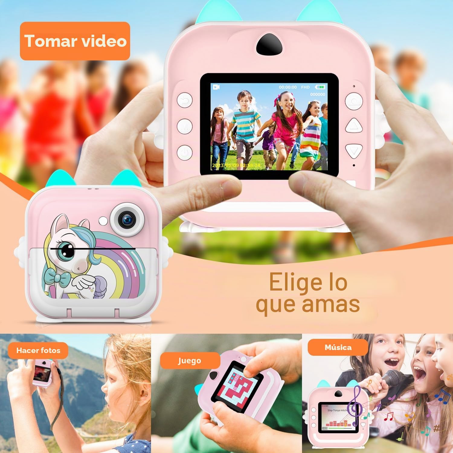 Cámara Digital para Niños, 1080P 2,4" HD Camara Fotos Infantil con Tarjeta de 32GB y Papel de Impresión, Selfie Video Cámara Instantánea para Niños de 6 años y más,Regalo Juguete