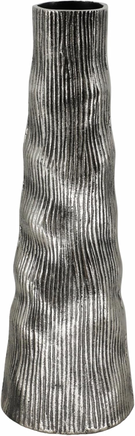 Decorative Tall Textured Metal Vase for Living Room Decor - Modern Flower Vase for Bedroom Nightstand, Home Styling, and Kitchen - Staetemen Piece for Office Table - 20", Gunmetal & Metallic