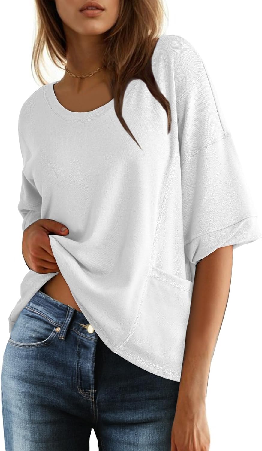 Dokotoo Womens Summer Tops Casual Crewneck Short Sleeve T Shirts for Women Solid Oversized Blouses Tops - Image 4