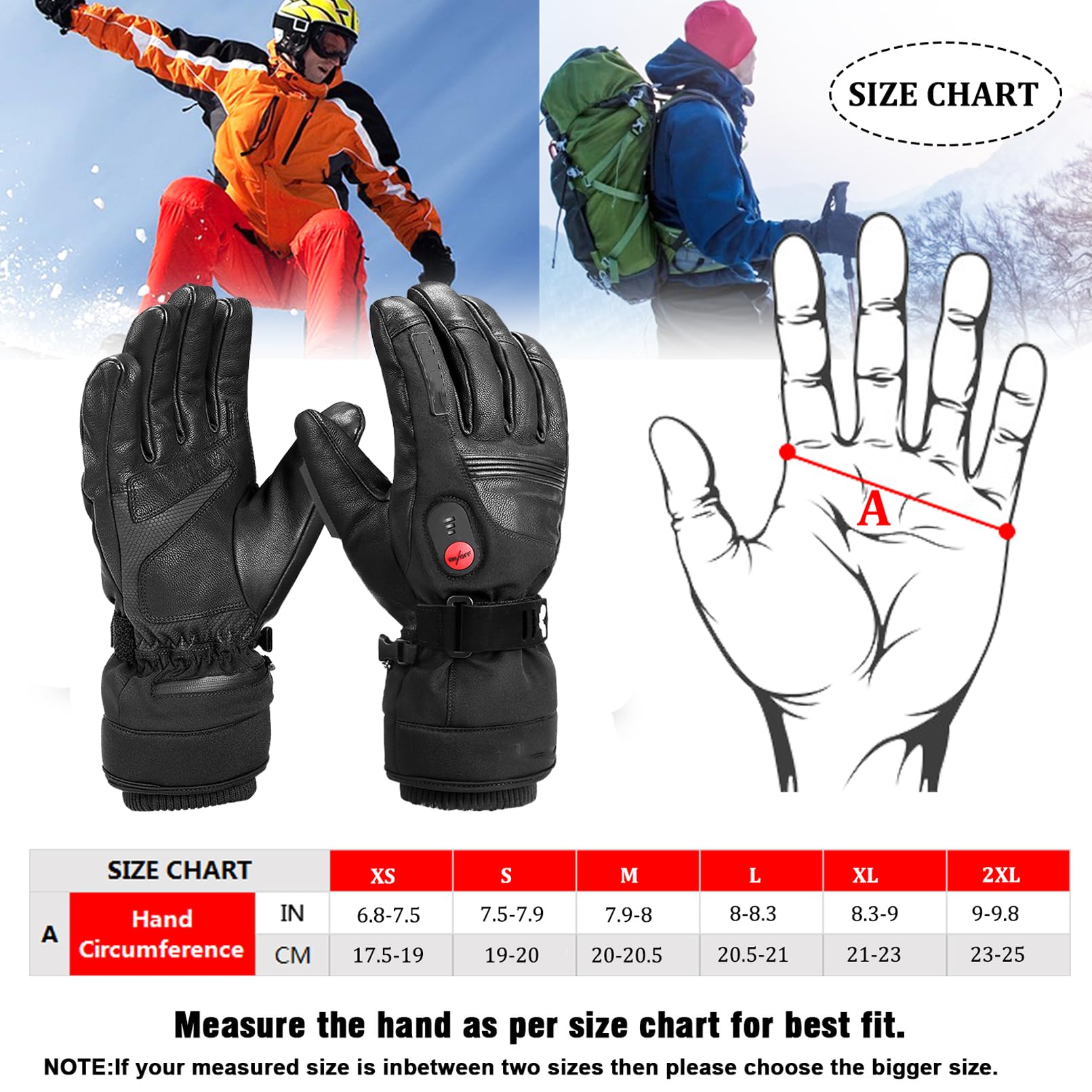 Guanti riscaldanti Invernali per Uomo Donna Moto Guanti riscaldati, Batteria Ricaricabile 2200MAH Guanti da Sci Impermeabile, per Lo Skateboard Caccia Neve Escursionismo Campeggio