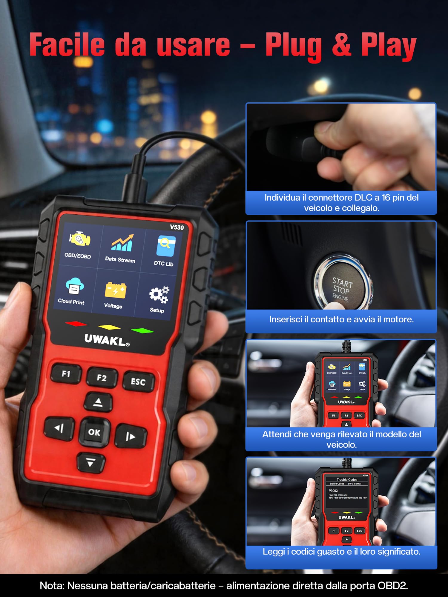 OBD2 Auto Diagnostica OBD Italiano: Scanner EOBD Diagnosi Auto Tutte Professionale per Multimarca - Lettore Codici Errore Diagnostico con Funzioni OBDII - Diagnosi Tester Batteria Protocolli OBD2