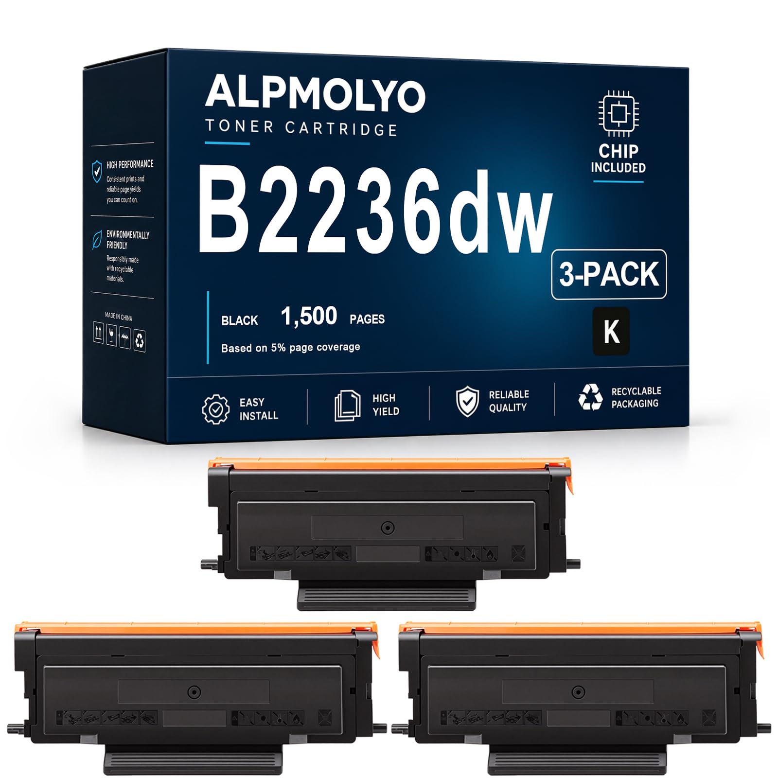 B2236dw sostituzione della cartuccia di toner ad alta resa per B221000 B221H00 B221X00, compatibile con Lexmark B2236dw MB2236adw MB2236i, con chip