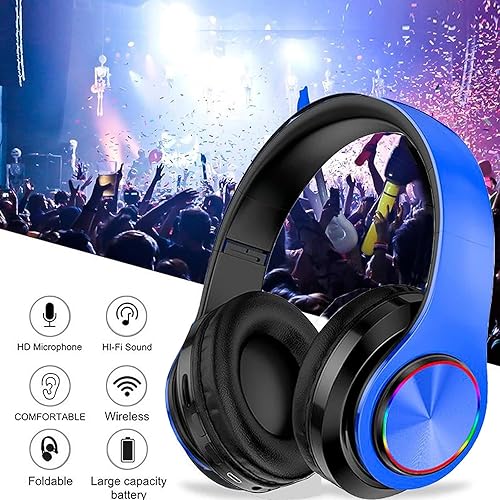 Miniatura 4 de Auriculares Bluetooth con luces LED, coloridos auriculares inalámbricos sobre la oreja para niños, micrófono integrado, auriculares estéreo HIFI
