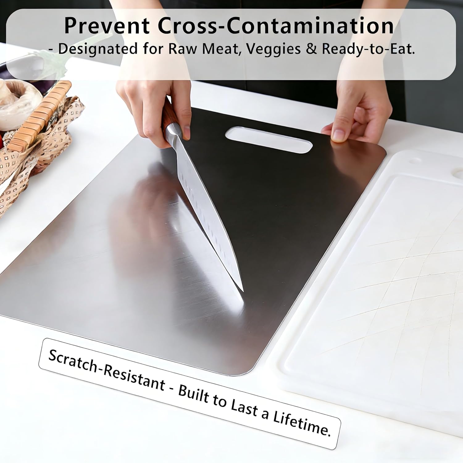 Dorm Room Kitchen Essentials 3-Piece Stainless Steel Cutting Boards, Space Saving & Easy Clean for Small Apartments