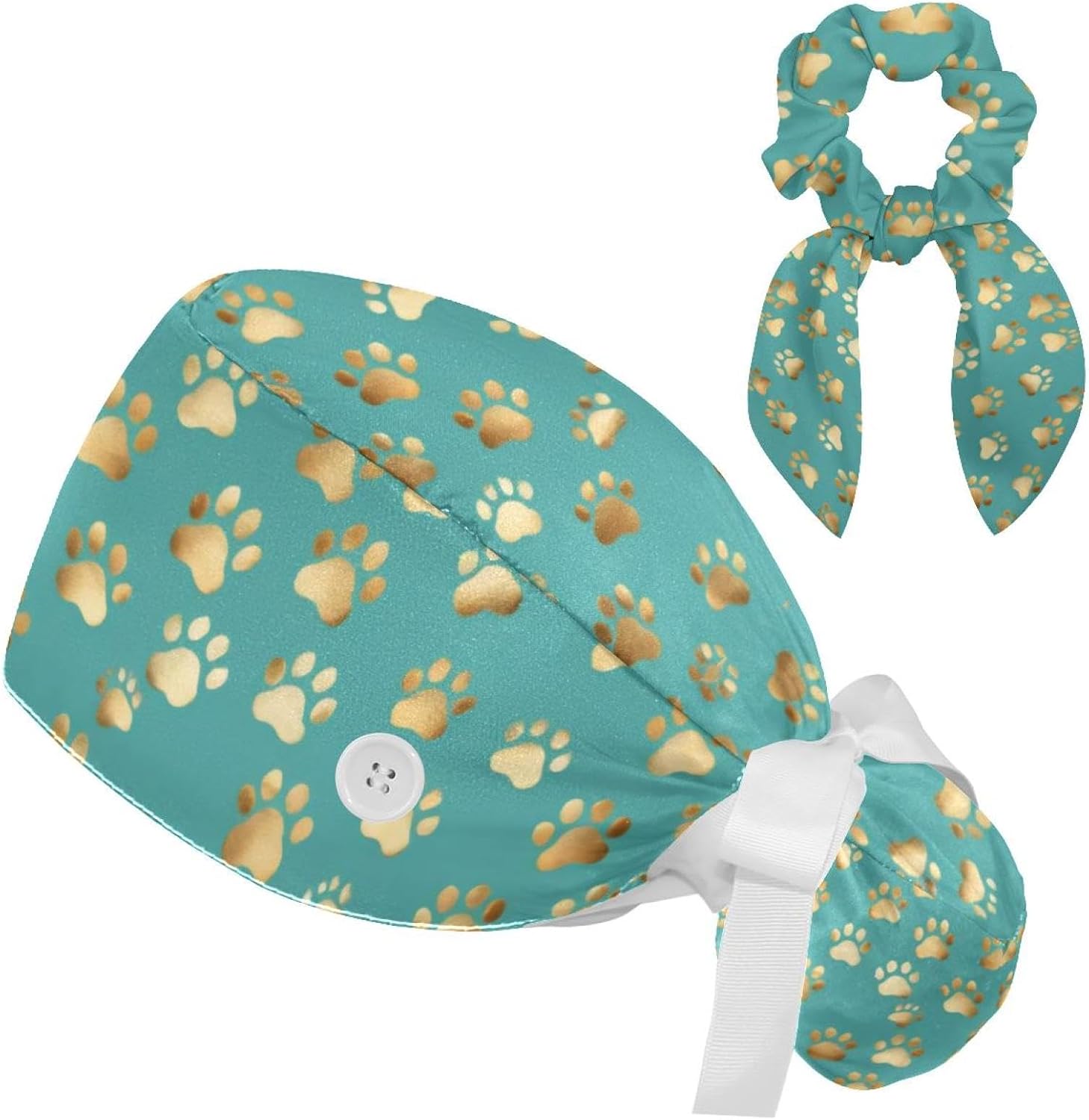 Animals Dogs Scrub Caps Adjustable Working Cap Surgical Caps Nurse Hat with Bow Hair Scrunchy